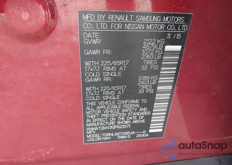 2016 Nissan Rogue Sv from USA, damaged, VIN KNMAT2MV3GP621571